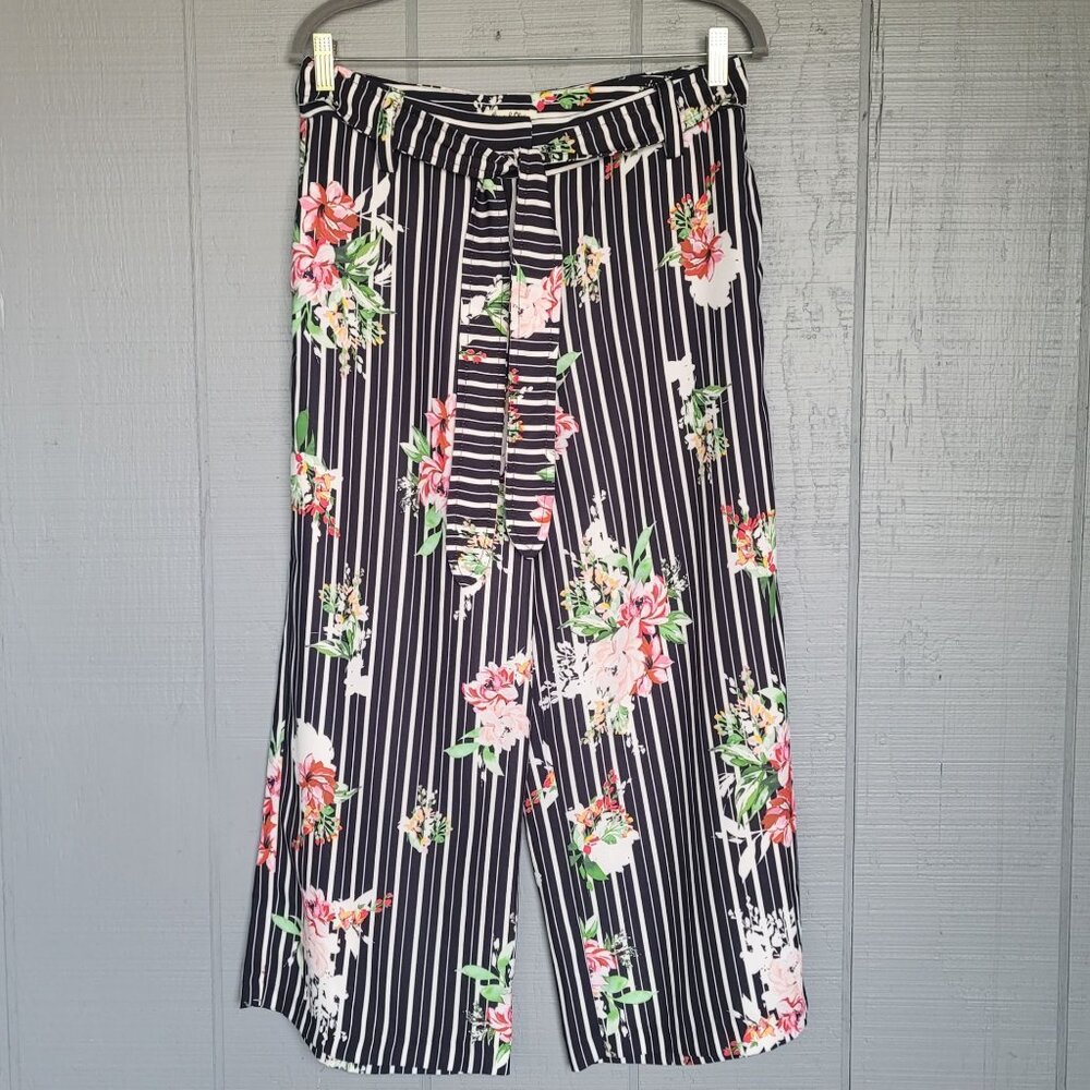 Emma & Olivia Multicolor Floral Print Striped Wide-Leg Cropped Pants. Size 8
